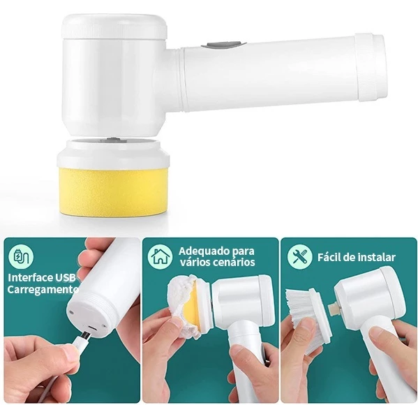 CleanPro Turbo 5 em 1 – Escova Sem Fio Multiuso